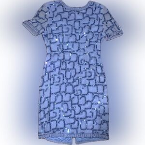 Vintage Silk Beaded Sequin Sheath Party Dress Powder Blue Kathryn Conover 8P